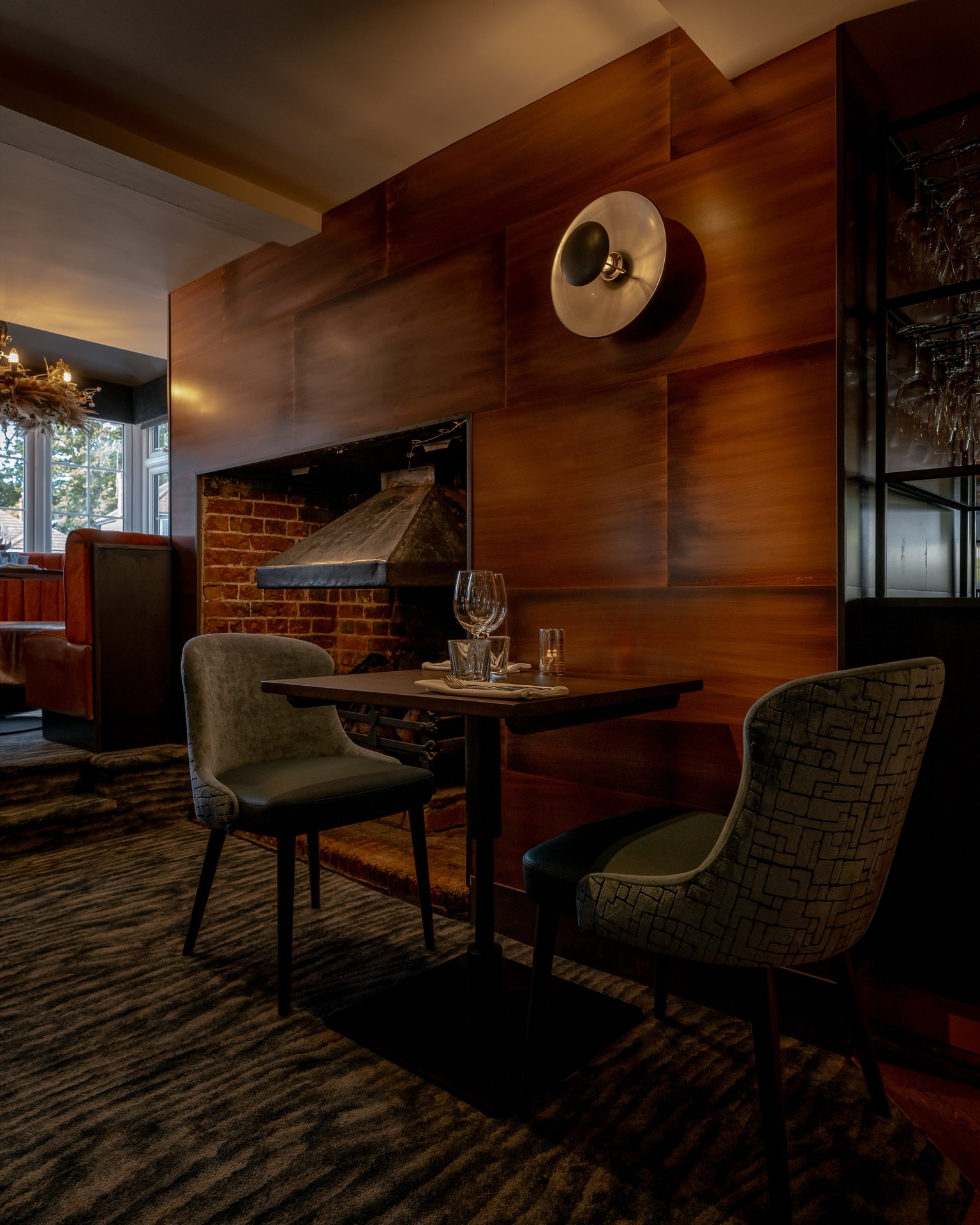 An intimate table for two set for dinner at Mason's