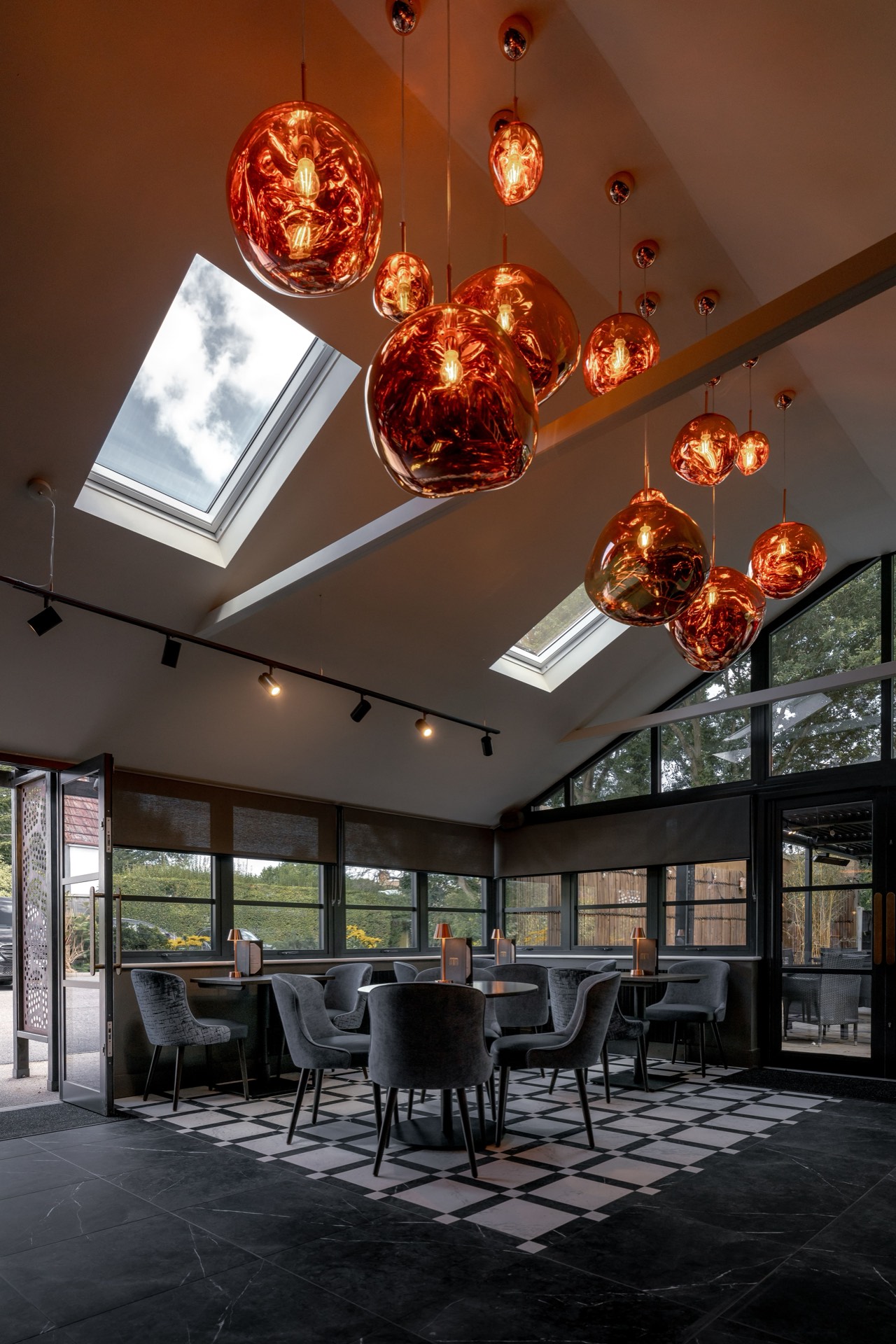 Skylights above the bar area