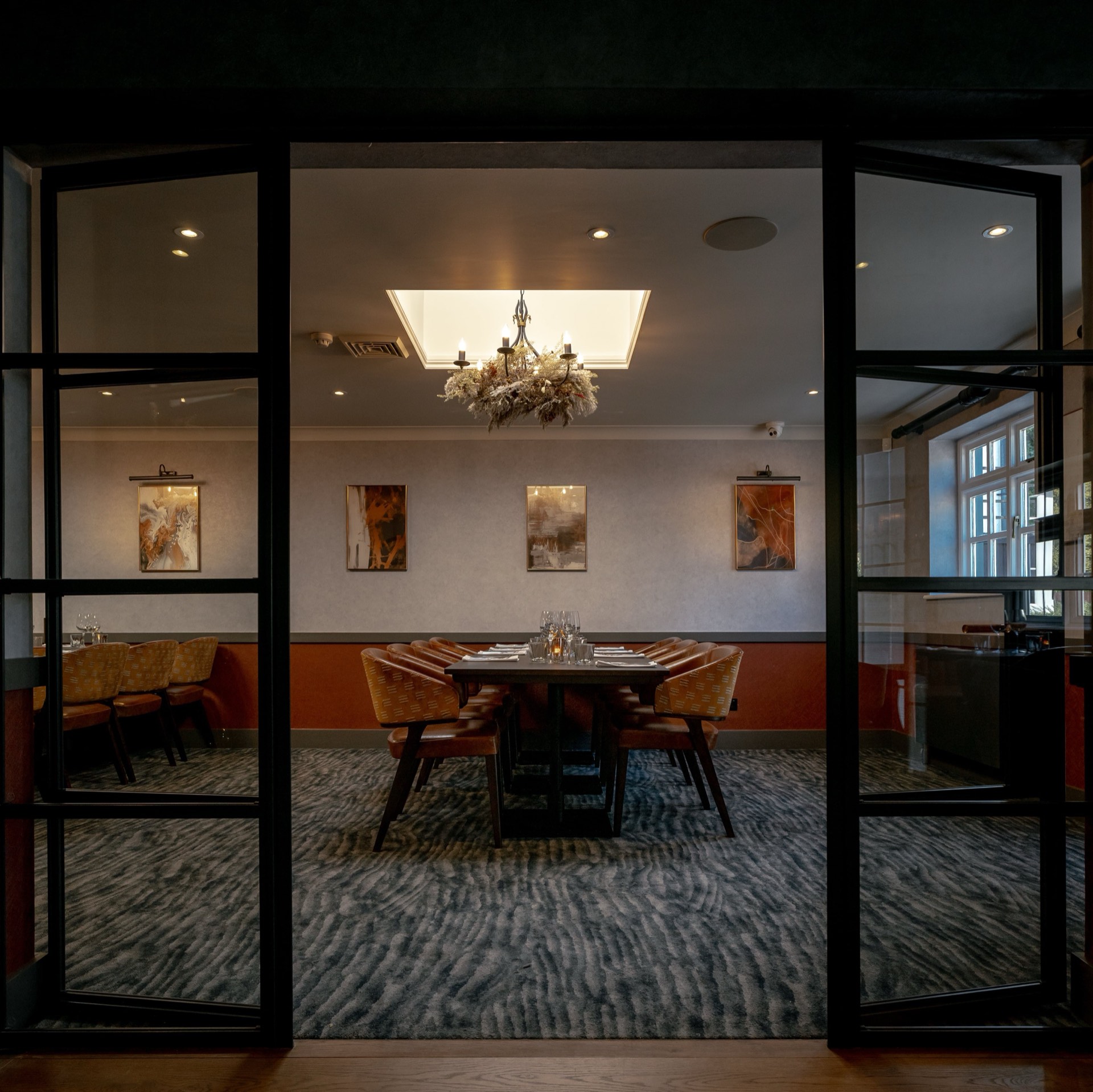 The function room at Mason's seen through its glass doors