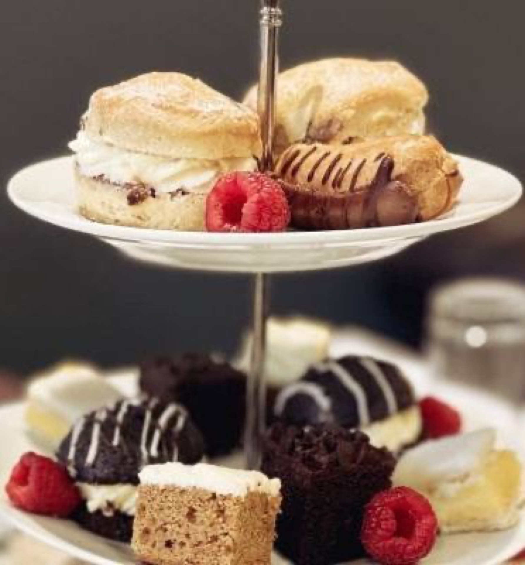 A tiered stand of scones, cakes and pastries served for afternoon tea at Mason's